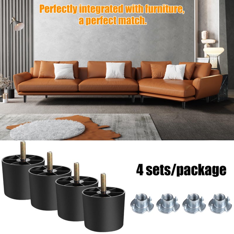 Manesi 1-1/2 inch Plastic Furniture Legs, Round Tapered Table Legs Black Sofa Legs Replacement Legs with M8 Hanger Bolts for Couch Table Sofa, Pack of 4 - Image 3